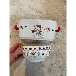 NWT Hello Kitty‎ Bowl And Bread Baking Dish Ceramic Christmas Theme